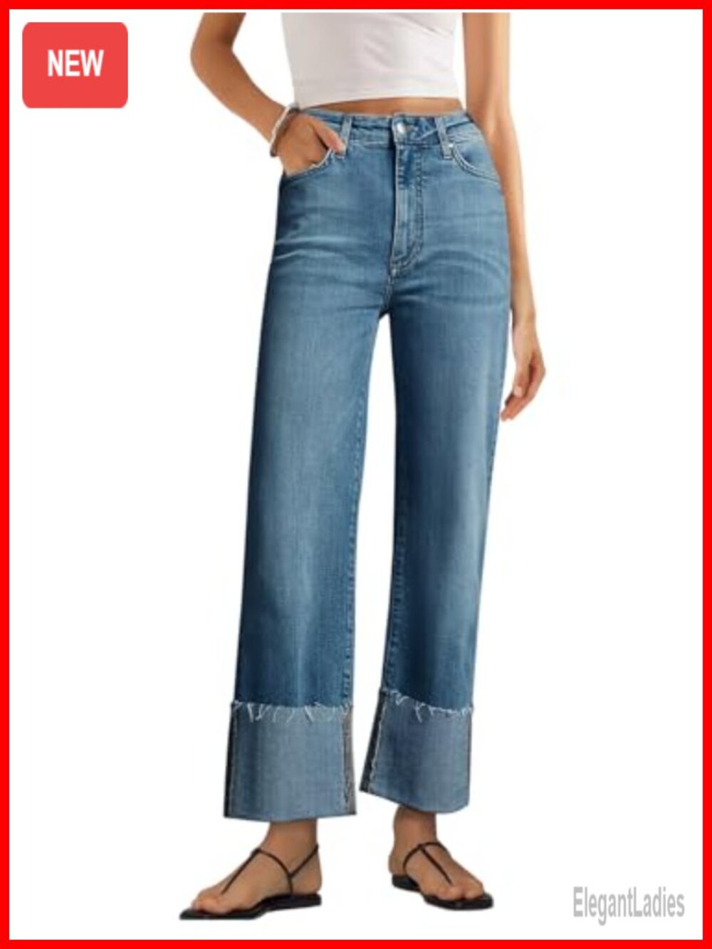 Wide Leg High Waisted Stretchy Denim Jeans with Pockets